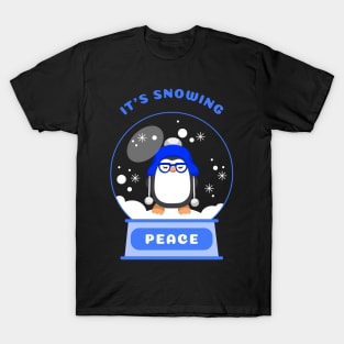 It Is Snowing Peace Penguin (Blue) T-Shirt